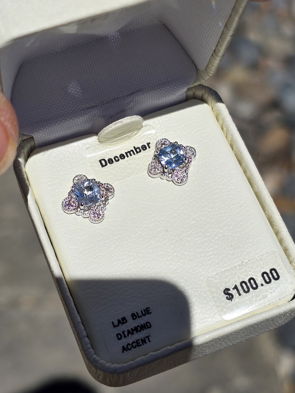 NWT sterling silver 925 blue diamond clover diamond accent December studs earrin